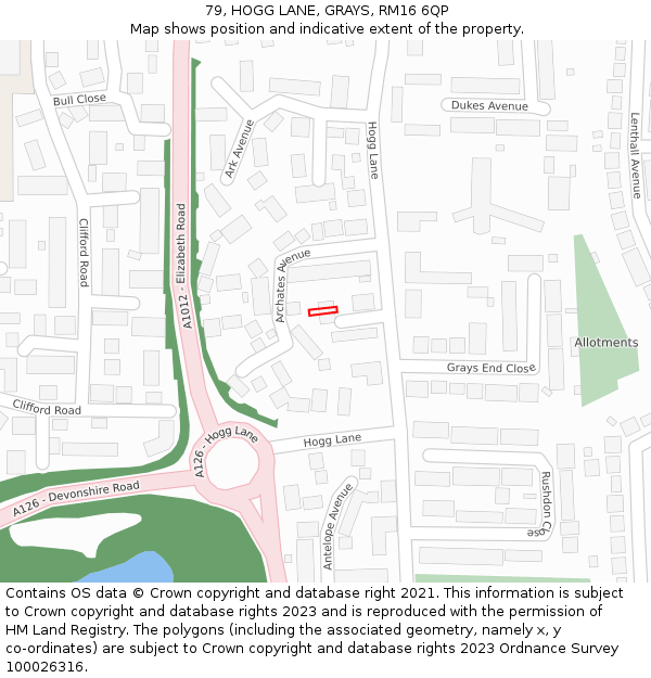 79, HOGG LANE, GRAYS, RM16 6QP: Location map and indicative extent of plot