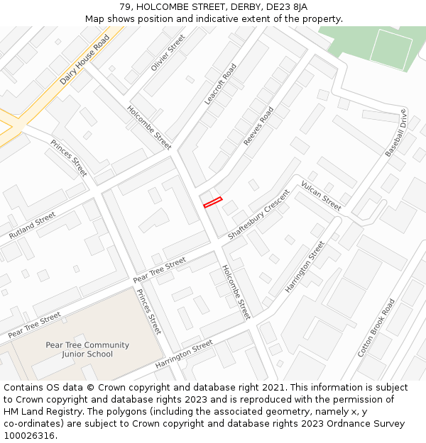 79, HOLCOMBE STREET, DERBY, DE23 8JA: Location map and indicative extent of plot