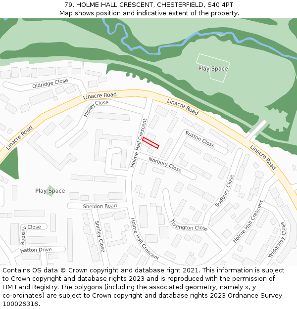 79, HOLME HALL CRESCENT, CHESTERFIELD, S40 4PT: Location map and indicative extent of plot