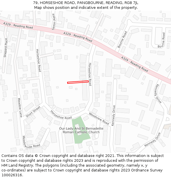 79, HORSESHOE ROAD, PANGBOURNE, READING, RG8 7JL: Location map and indicative extent of plot