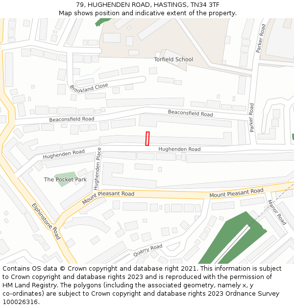 79, HUGHENDEN ROAD, HASTINGS, TN34 3TF: Location map and indicative extent of plot