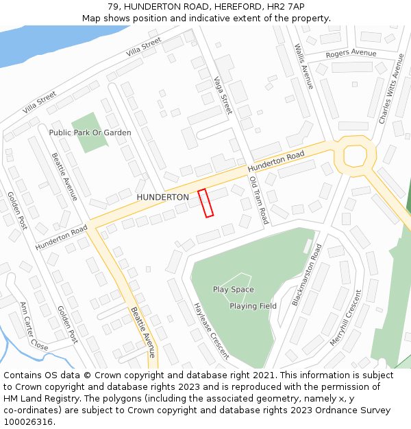 79, HUNDERTON ROAD, HEREFORD, HR2 7AP: Location map and indicative extent of plot