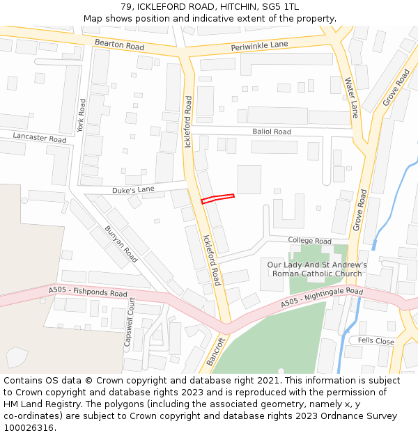 79, ICKLEFORD ROAD, HITCHIN, SG5 1TL: Location map and indicative extent of plot