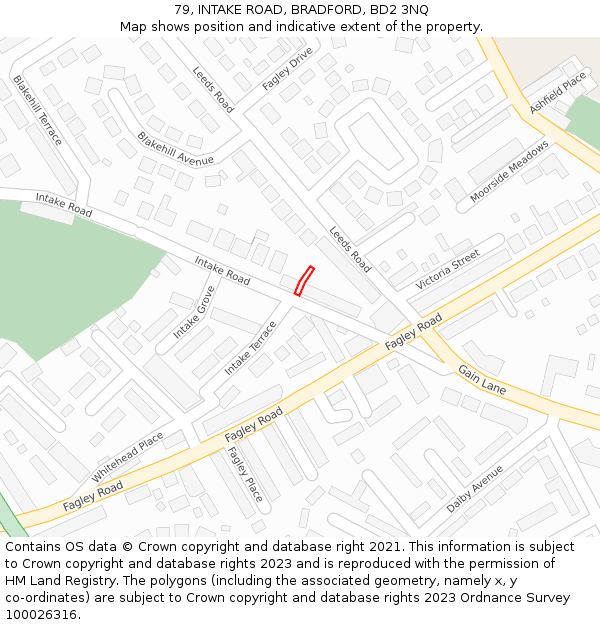 79, INTAKE ROAD, BRADFORD, BD2 3NQ: Location map and indicative extent of plot