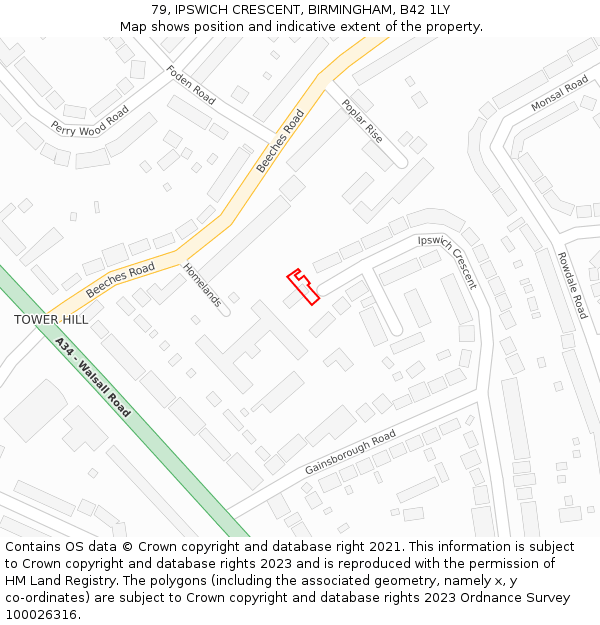 79, IPSWICH CRESCENT, BIRMINGHAM, B42 1LY: Location map and indicative extent of plot