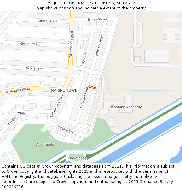 79, JEFFERSON ROAD, SHEERNESS, ME12 2PX: Location map and indicative extent of plot