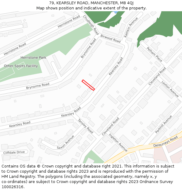 79, KEARSLEY ROAD, MANCHESTER, M8 4QJ: Location map and indicative extent of plot