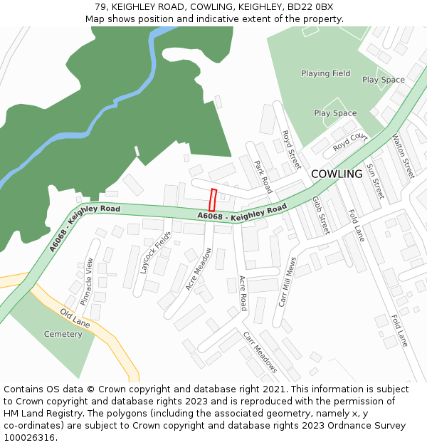 79, KEIGHLEY ROAD, COWLING, KEIGHLEY, BD22 0BX: Location map and indicative extent of plot