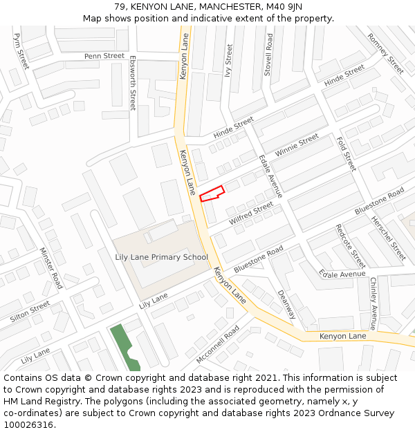 79, KENYON LANE, MANCHESTER, M40 9JN: Location map and indicative extent of plot