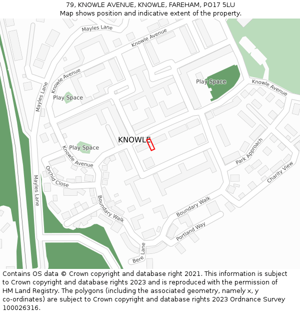 79, KNOWLE AVENUE, KNOWLE, FAREHAM, PO17 5LU: Location map and indicative extent of plot