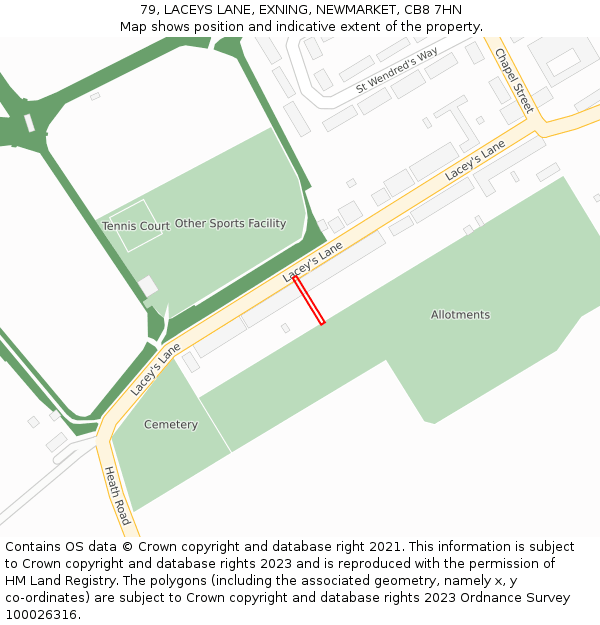 79, LACEYS LANE, EXNING, NEWMARKET, CB8 7HN: Location map and indicative extent of plot