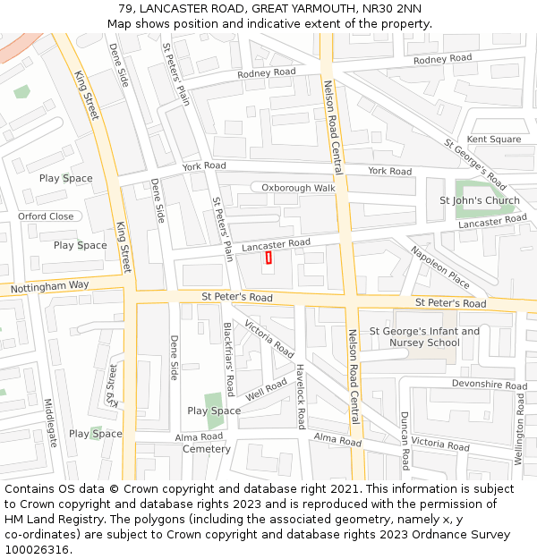 79, LANCASTER ROAD, GREAT YARMOUTH, NR30 2NN: Location map and indicative extent of plot