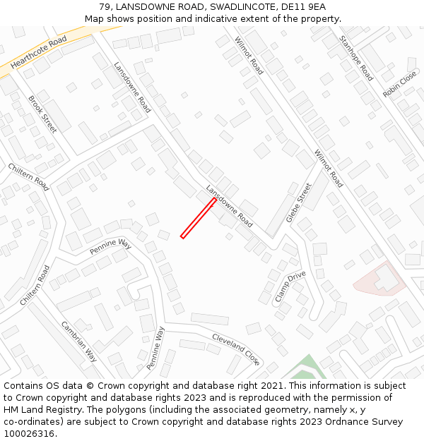 79, LANSDOWNE ROAD, SWADLINCOTE, DE11 9EA: Location map and indicative extent of plot