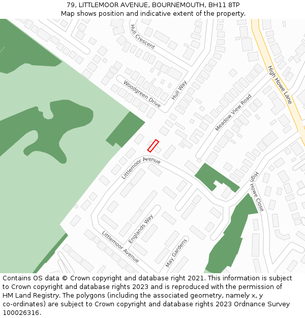 79, LITTLEMOOR AVENUE, BOURNEMOUTH, BH11 8TP: Location map and indicative extent of plot