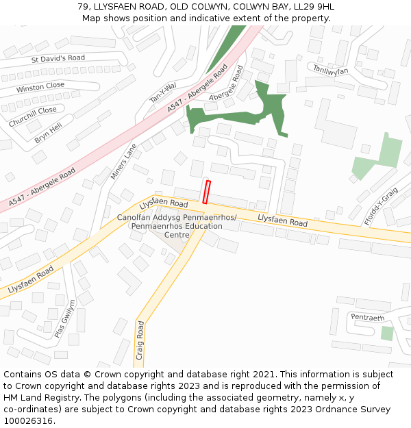 79, LLYSFAEN ROAD, OLD COLWYN, COLWYN BAY, LL29 9HL: Location map and indicative extent of plot