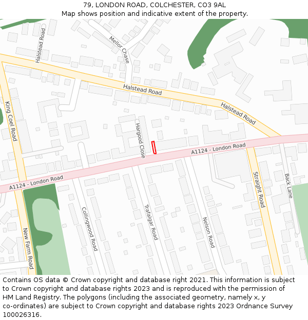 79, LONDON ROAD, COLCHESTER, CO3 9AL: Location map and indicative extent of plot