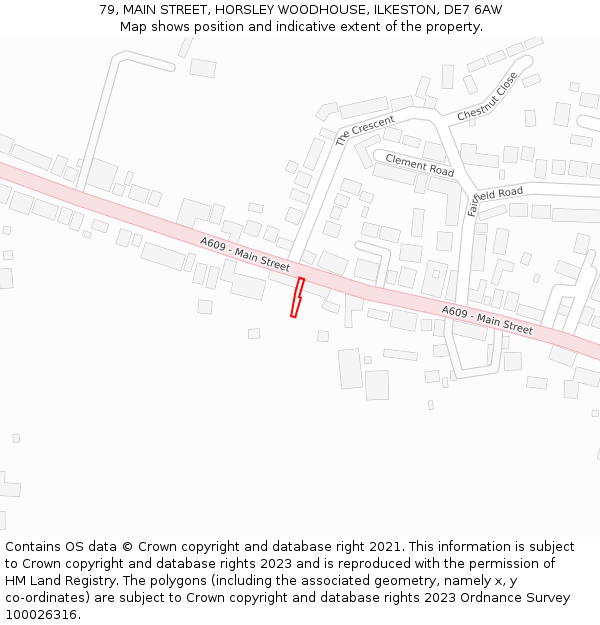 79, MAIN STREET, HORSLEY WOODHOUSE, ILKESTON, DE7 6AW: Location map and indicative extent of plot