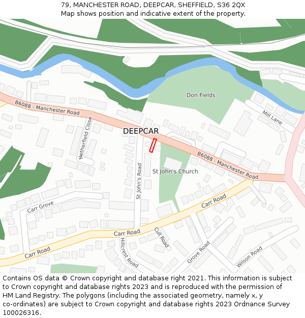 79, MANCHESTER ROAD, DEEPCAR, SHEFFIELD, S36 2QX: Location map and indicative extent of plot