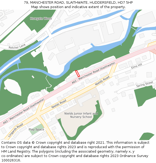 79, MANCHESTER ROAD, SLAITHWAITE, HUDDERSFIELD, HD7 5HP: Location map and indicative extent of plot