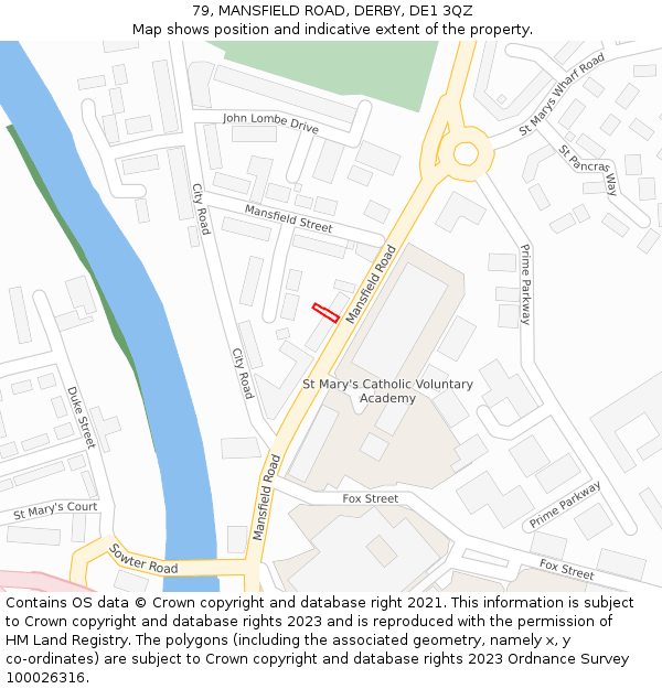 79, MANSFIELD ROAD, DERBY, DE1 3QZ: Location map and indicative extent of plot