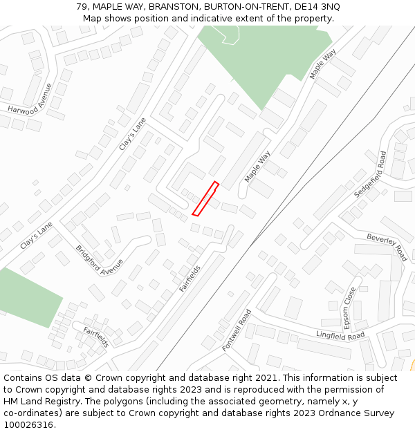79, MAPLE WAY, BRANSTON, BURTON-ON-TRENT, DE14 3NQ: Location map and indicative extent of plot