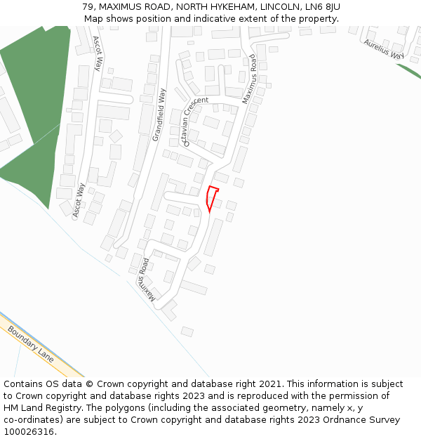 79, MAXIMUS ROAD, NORTH HYKEHAM, LINCOLN, LN6 8JU: Location map and indicative extent of plot