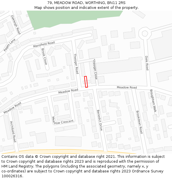 79, MEADOW ROAD, WORTHING, BN11 2RS: Location map and indicative extent of plot