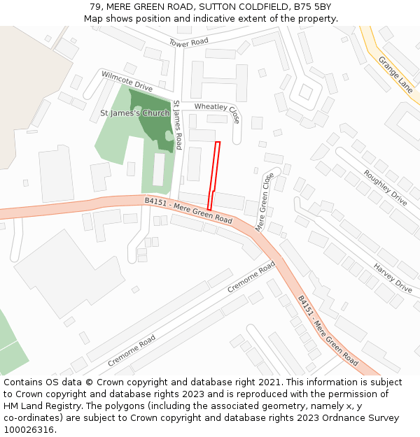 79, MERE GREEN ROAD, SUTTON COLDFIELD, B75 5BY: Location map and indicative extent of plot