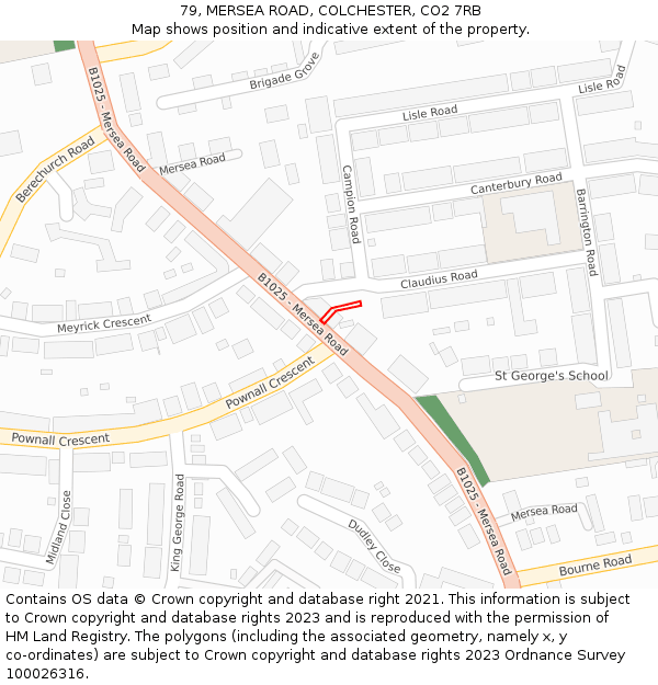 79, MERSEA ROAD, COLCHESTER, CO2 7RB: Location map and indicative extent of plot