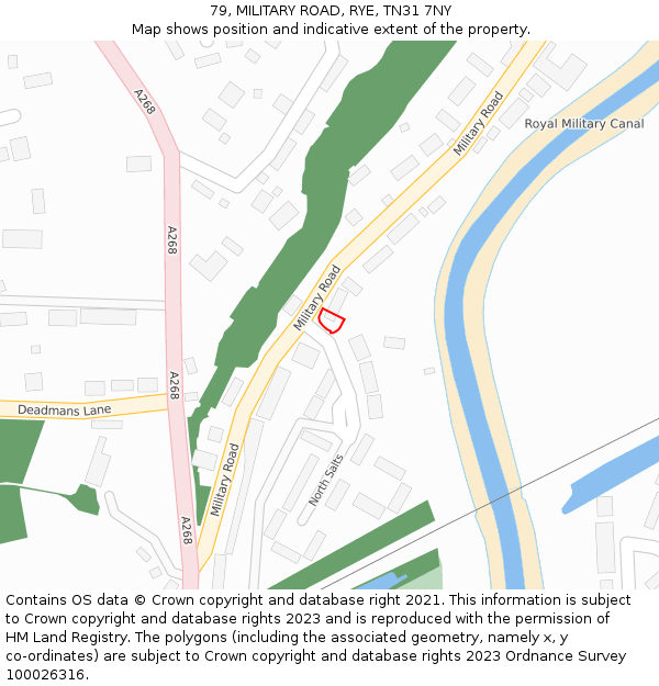 79, MILITARY ROAD, RYE, TN31 7NY: Location map and indicative extent of plot