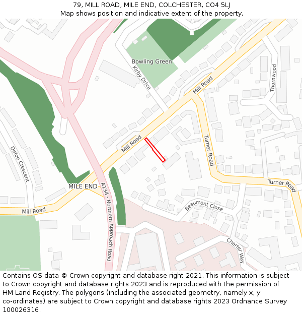 79, MILL ROAD, MILE END, COLCHESTER, CO4 5LJ: Location map and indicative extent of plot