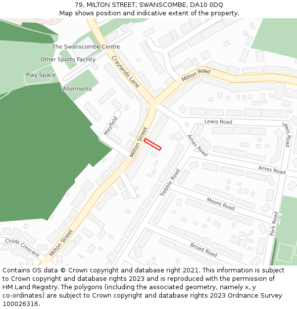 79, MILTON STREET, SWANSCOMBE, DA10 0DQ: Location map and indicative extent of plot