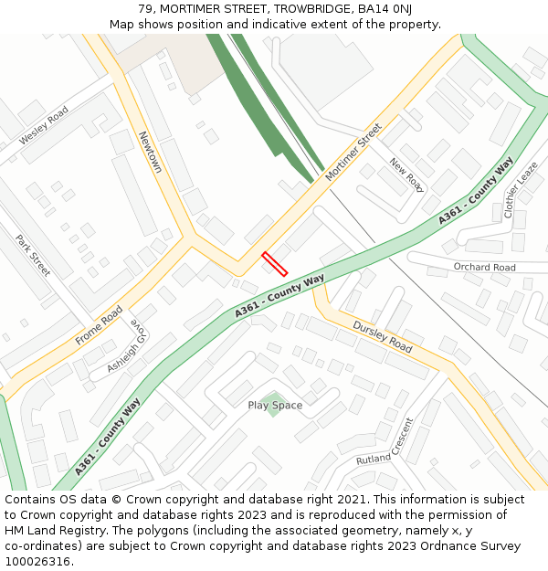79, MORTIMER STREET, TROWBRIDGE, BA14 0NJ: Location map and indicative extent of plot