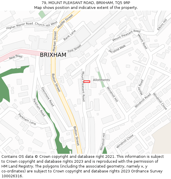 79, MOUNT PLEASANT ROAD, BRIXHAM, TQ5 9RP: Location map and indicative extent of plot