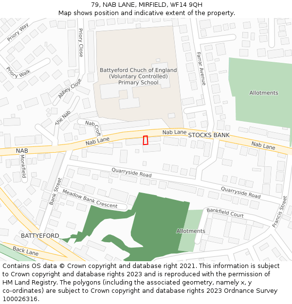 79, NAB LANE, MIRFIELD, WF14 9QH: Location map and indicative extent of plot