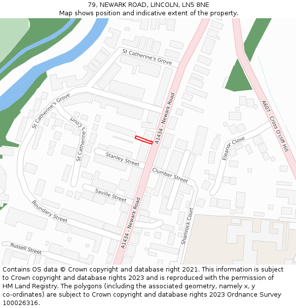 79, NEWARK ROAD, LINCOLN, LN5 8NE: Location map and indicative extent of plot