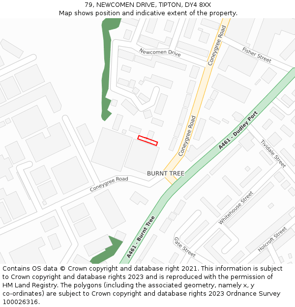 79, NEWCOMEN DRIVE, TIPTON, DY4 8XX: Location map and indicative extent of plot