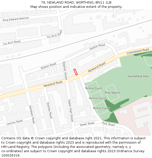 79, NEWLAND ROAD, WORTHING, BN11 1LB: Location map and indicative extent of plot