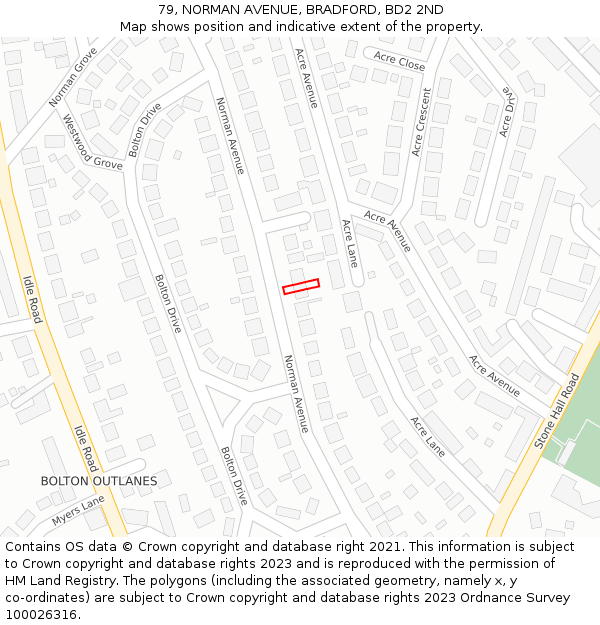 79, NORMAN AVENUE, BRADFORD, BD2 2ND: Location map and indicative extent of plot