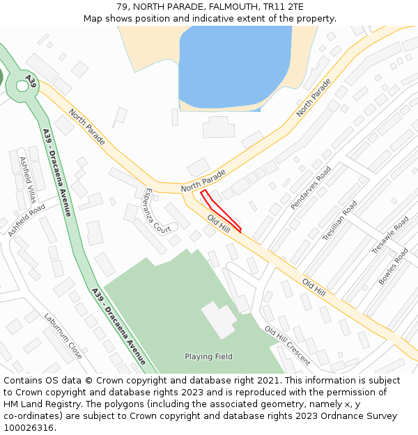 79, NORTH PARADE, FALMOUTH, TR11 2TE: Location map and indicative extent of plot
