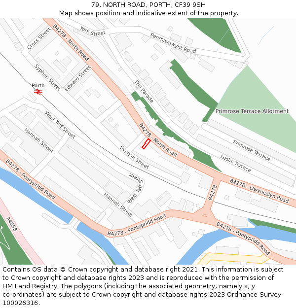 79, NORTH ROAD, PORTH, CF39 9SH: Location map and indicative extent of plot