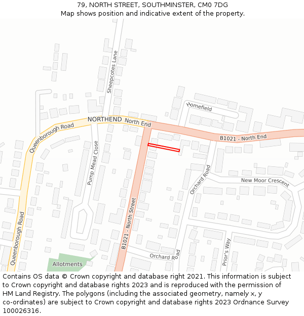 79, NORTH STREET, SOUTHMINSTER, CM0 7DG: Location map and indicative extent of plot
