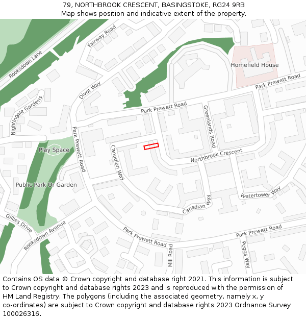 79, NORTHBROOK CRESCENT, BASINGSTOKE, RG24 9RB: Location map and indicative extent of plot