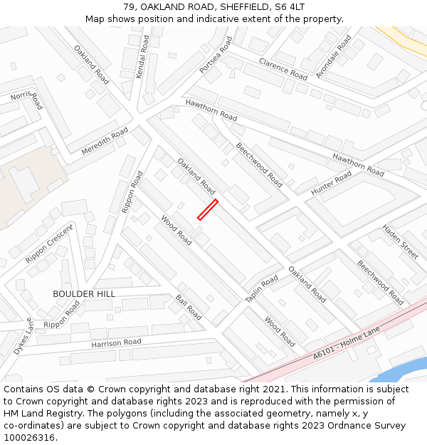 79, OAKLAND ROAD, SHEFFIELD, S6 4LT: Location map and indicative extent of plot
