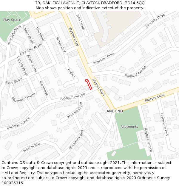 79, OAKLEIGH AVENUE, CLAYTON, BRADFORD, BD14 6QQ: Location map and indicative extent of plot