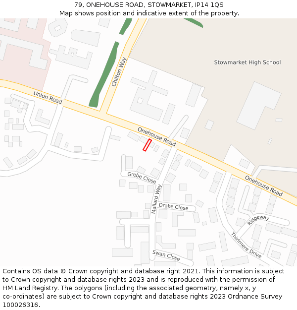 79, ONEHOUSE ROAD, STOWMARKET, IP14 1QS: Location map and indicative extent of plot