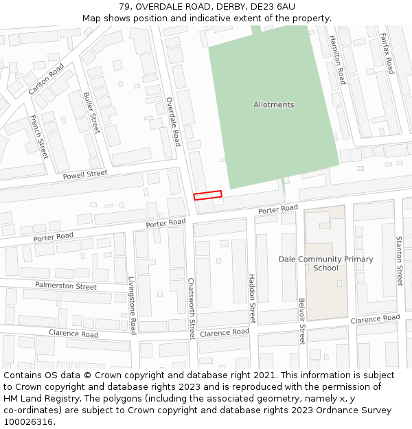 79, OVERDALE ROAD, DERBY, DE23 6AU: Location map and indicative extent of plot