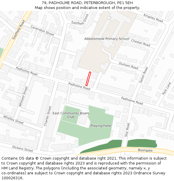 79, PADHOLME ROAD, PETERBOROUGH, PE1 5EH: Location map and indicative extent of plot