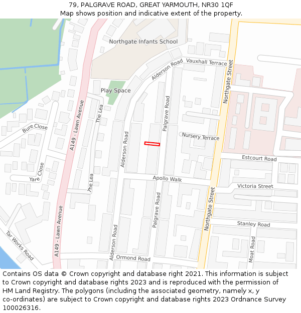79, PALGRAVE ROAD, GREAT YARMOUTH, NR30 1QF: Location map and indicative extent of plot
