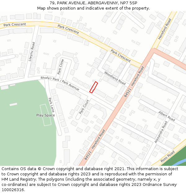 79, PARK AVENUE, ABERGAVENNY, NP7 5SP: Location map and indicative extent of plot